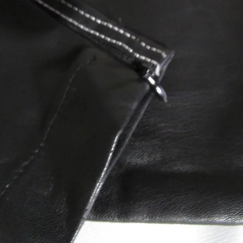 Maniere De Voir Heart Vegan Leather Pants - Black Denim Patchwork Size 8 - Picture 4 of 4
